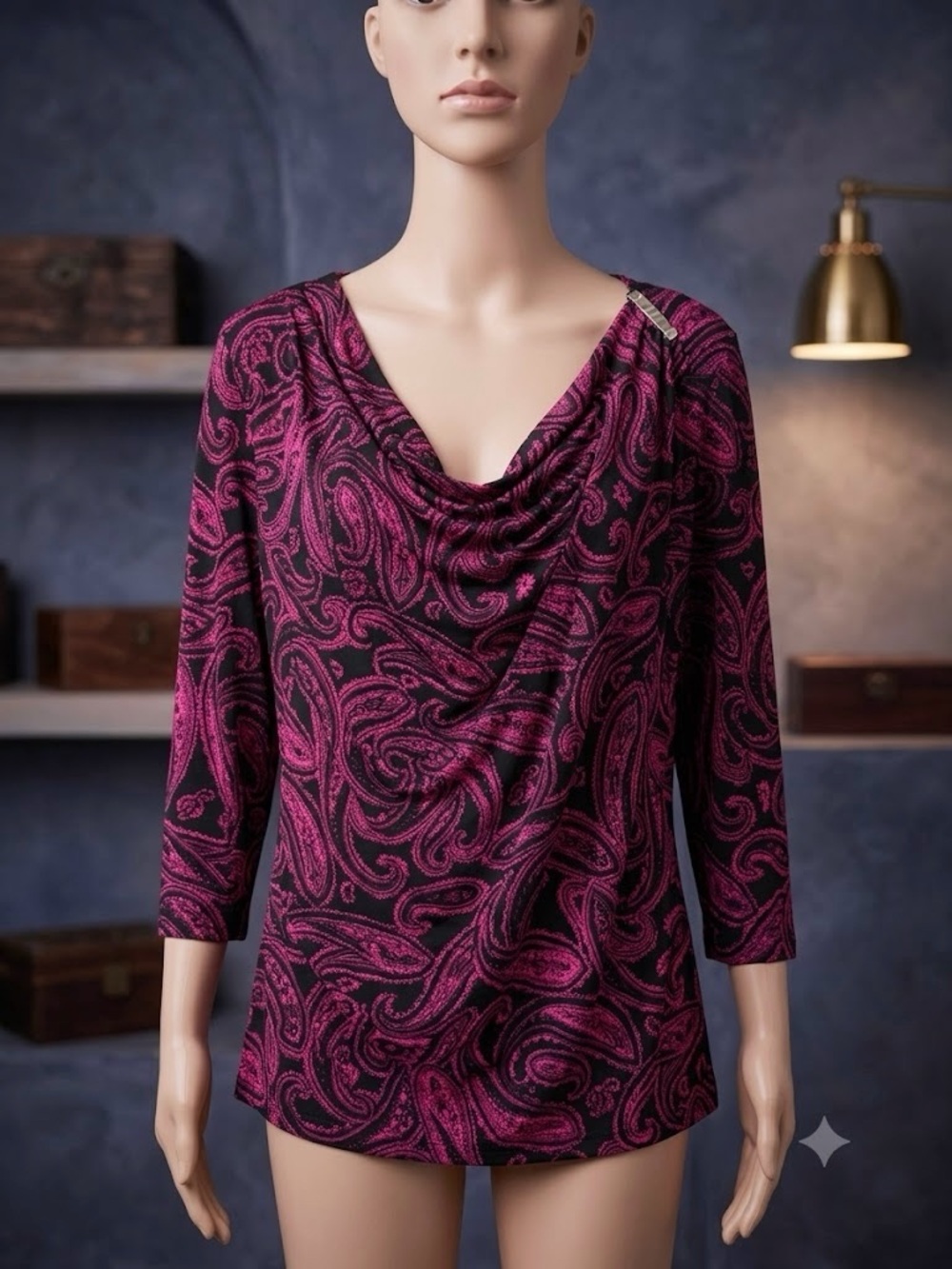 MICHAEL Michael Kors Pink Paisley Cowl Neck Top XL Studded Hardware
